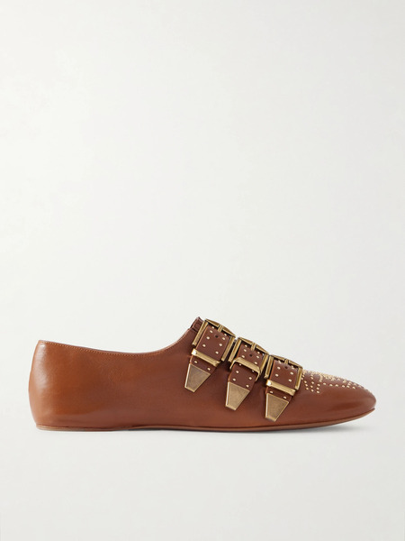  Chloé   Susan Studded Buckled Leather Flats   Red 