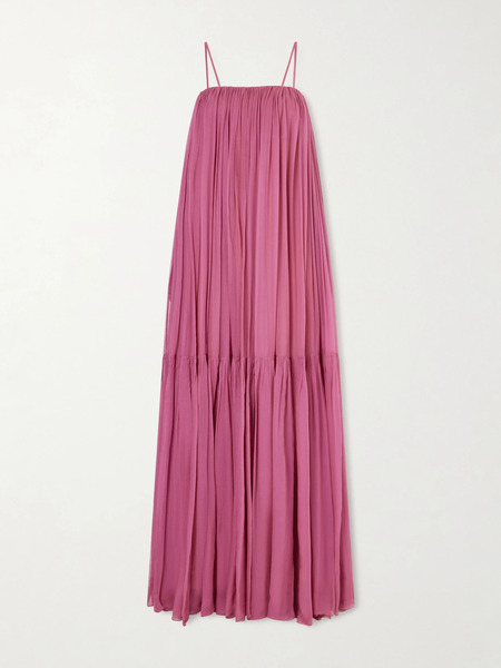  Chloé   Tiered Pleated Silk Chiffon Maxi Dress   Pink 