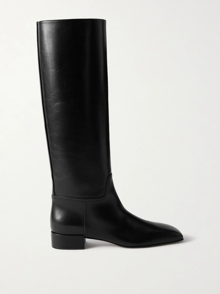  Christen   Classic Square Leather Knee Boots   Black 