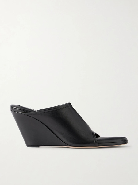  Christen   75 Stretch Leather Wedge Mules   Black 
