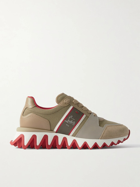 Christian Louboutin   Nastroshark 40 Embroidered Grosgrain Trimmed Suede, Canvas And Leather Sneakers   Army Green 