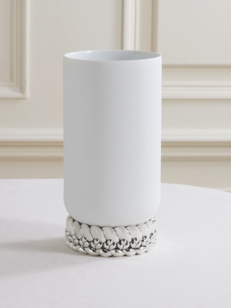 Christofle   Babylone Large Silver Plated Embellished Porcelain Vase   One Size 