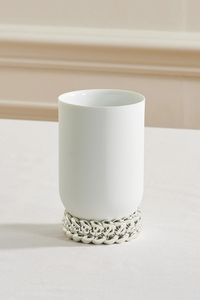  Christofle   Babylone Small Silver Plated Porcelain Vase   One Size 