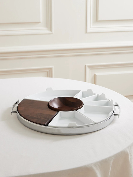  Christofle   Mood Party Walnut, Porcelain And Stainless Steel Serving Set   Silver 