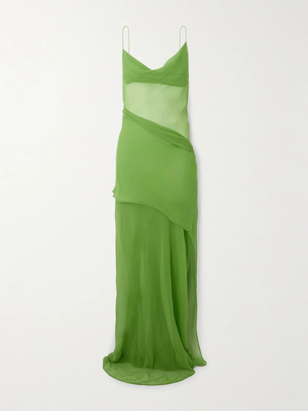  Christopher Esber   Draped Layered Silk Georgette Maxi Dress   Green 