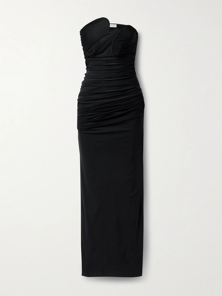  Christopher Esber   Encompassed Strapless Ruched Jersey Maxi Dress   Black 