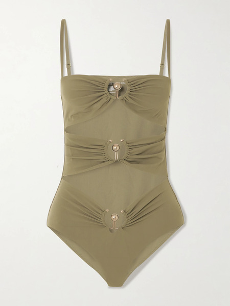  Christopher Esber   Pierced Orbit Embellished Cutout Swimsuit   Green 
