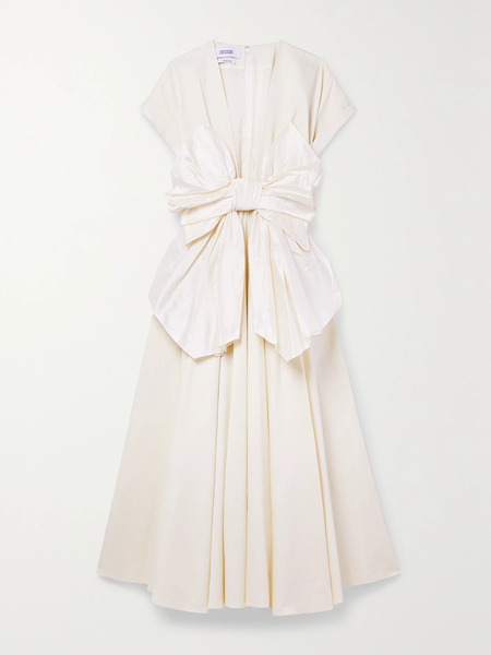  Christopher John Rogers   Bow Detailed Dupioni Trimmed Cotton And Silk Blend Twill Midi Dress   White 