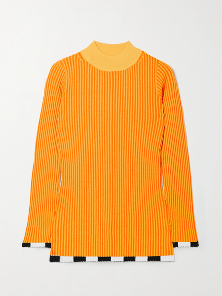  Christopher John Rogers   Color Block Ribbed Wool Blend Sweater   Orange 