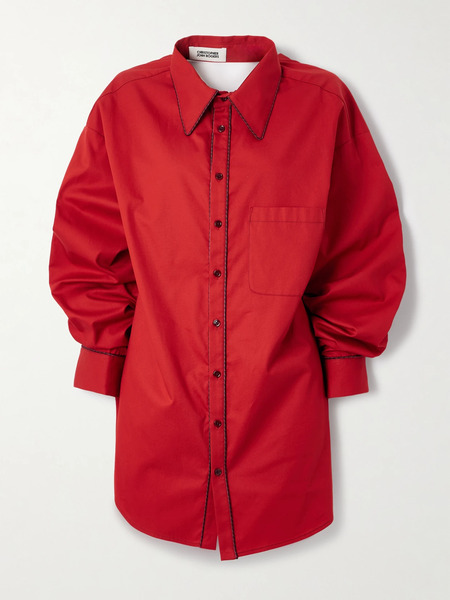  Christopher John Rogers   Open Back Cotton Twill Shirt   Red 