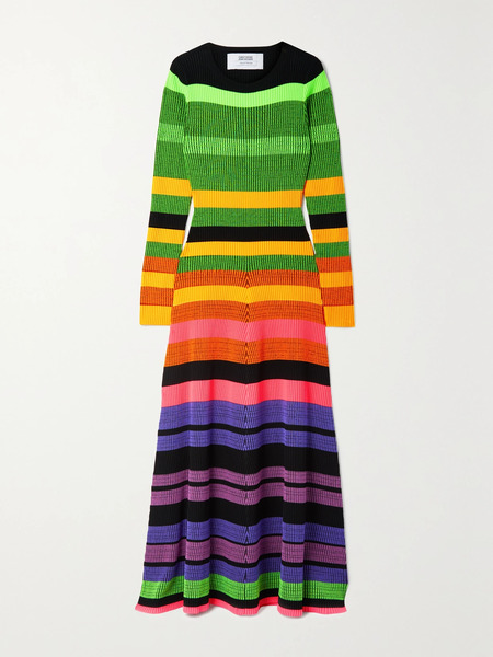  Christopher John Rogers   Open Back Striped Ribbed Knit Maxi Dress   Green 