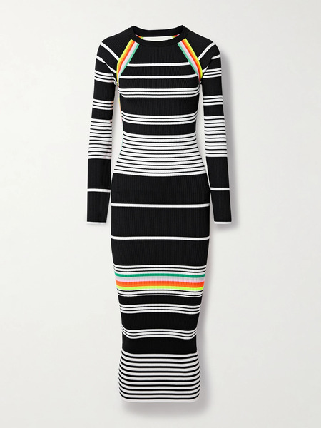  Christopher John Rogers   Open Back Striped Ribbed Knit Midi Dress   Multi 