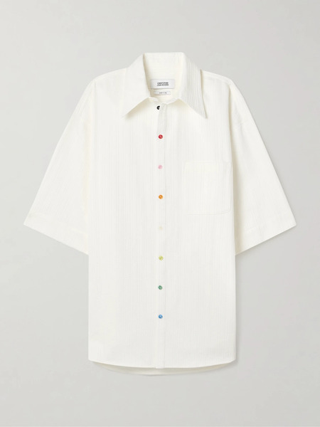  Christopher John Rogers   Oversized Embroidered Cotton Sateen Shirt   White 