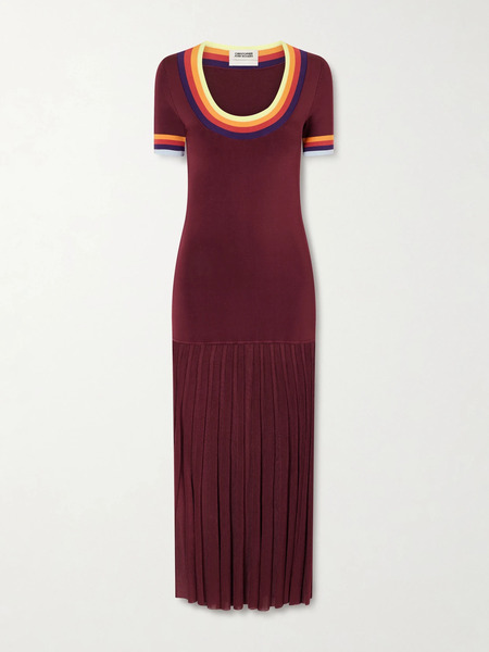  Christopher John Rogers   Pleated Ribbed Maxi Dress   Burgundy 