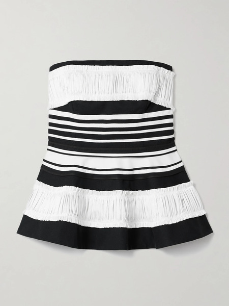  Christopher John Rogers   Strapless Striped Taffeta And Grosgrain Trimmed Cotton And Silk Blend Twill Peplum Top   Multi 