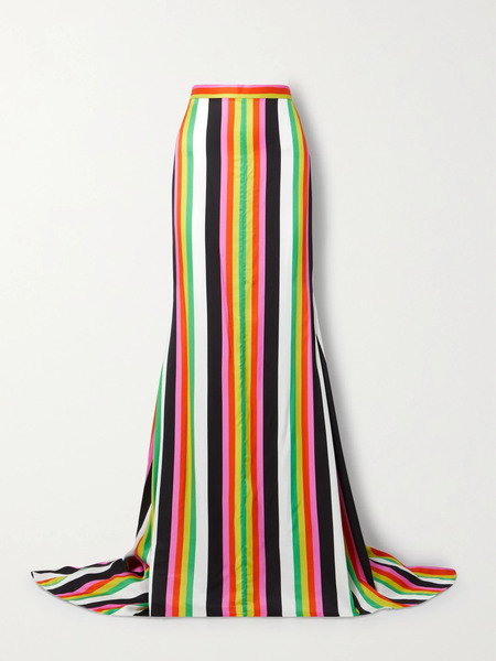  Christopher John Rogers   Striped Crepe Maxi Skirt   Orange 