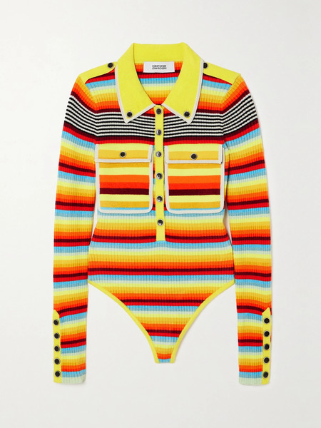  Christopher John Rogers   Striped Ribbed Knit Bodysuit   Multi 