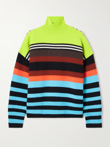  Christopher John Rogers   Striped Ribbed Wool Blend Turtleneck Sweater   Blue 