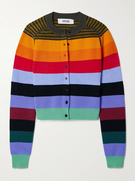  Christopher John Rogers   Striped Wool Blend Cardigan   Multi 