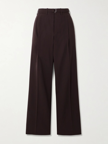  Co   Belted Pleated Wool Wide Leg Pants   Brown 