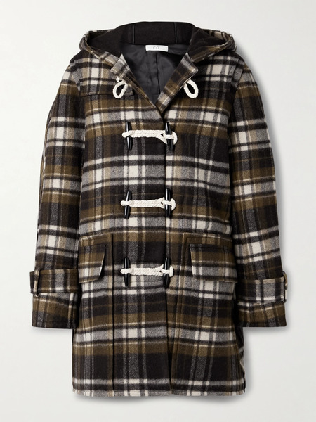  Co   Hooded Checked Wool Felt Coat   Brown 