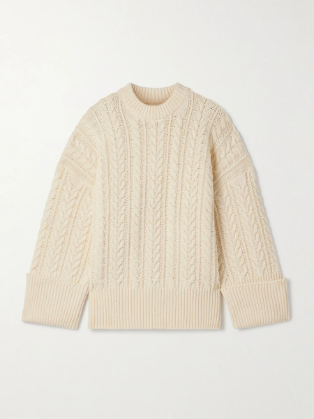  Co   Oversized Cable Knit Wool Blend Sweater   Ivory 