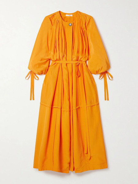  Co   Oversized Pleated Habotai Maxi Dress   Orange 