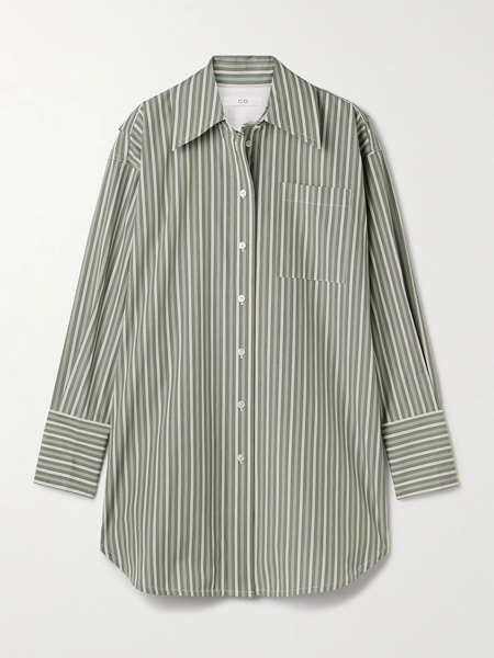  Co   Oversized Striped Cotton Poplin Shirt   Green 