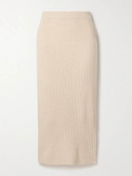  Co   Ribbed Wool Blend Midi Skirt   Ivory 