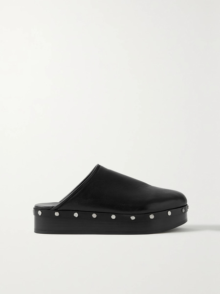  Co   Studded Platform Leather Clogs   Black 