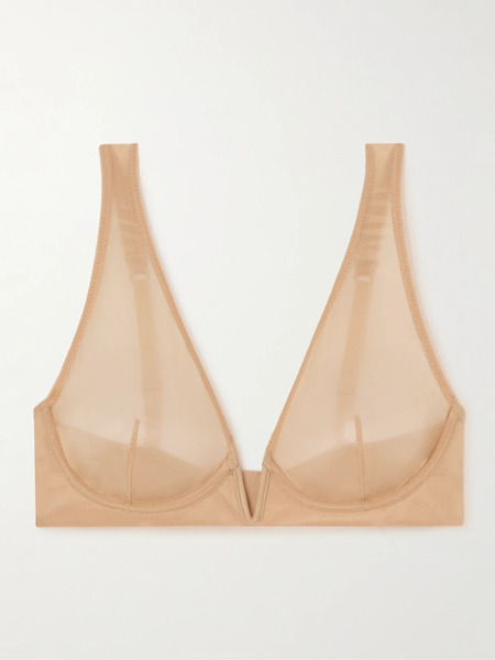  Commando   Chic Mesh Plunge Underwired Soft Cup Bra   Neutral 