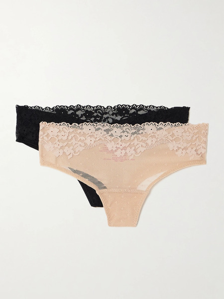  Commando   Double Take Set Of Two Lace Trimmed Stretch Thongs   Multi 