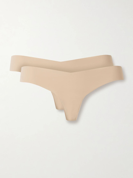  Commando   Set Of Three Stretch Jersey Thongs   Beige 