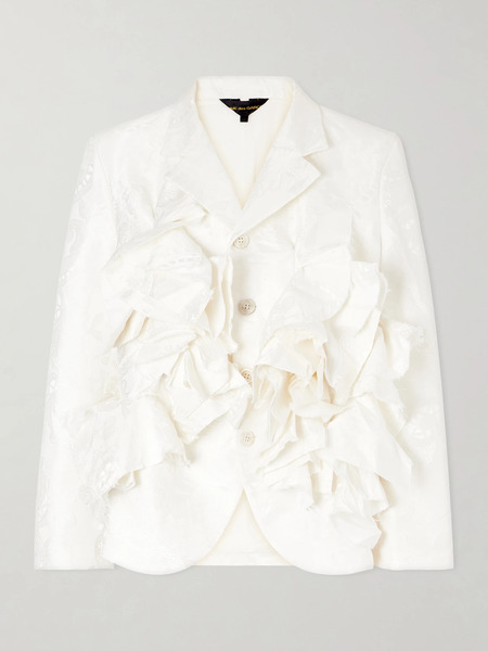  Comme Des Garçons   Frayed Ruffled Brocade Jacket   Off White 