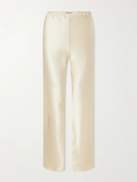  Comme Si   Bias Appliquéd Silk Straight Leg Pants   Cream 