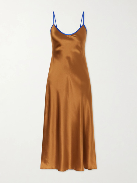  Comme Si   Bias Silk Charmeuse Slip Midi Dress   Dark Brown 