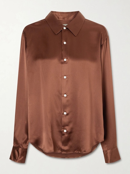  Comme Si   La Classica Silk Charmeuse Shirt   Brown 