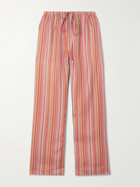  Comme Si   Striped Silk Twill Straight Leg Pants   Red 