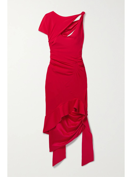  Commission   Asymmetric Cutout Stretch Silk Satin Midi Dress   Red 