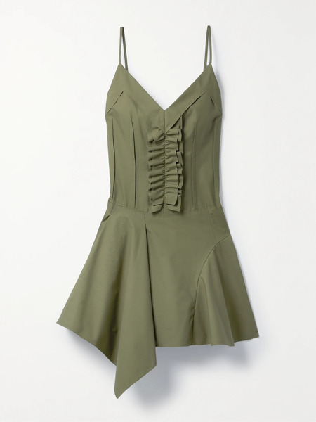  Commission   Ruffled Paneled Cotton Poplin Mini Dress   Green 