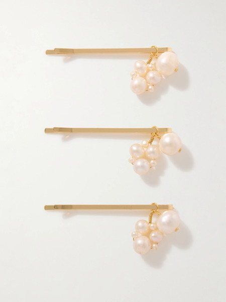  Completedworks   Set Of Three Gold Plated Pearl Hair Clips   Ivory 