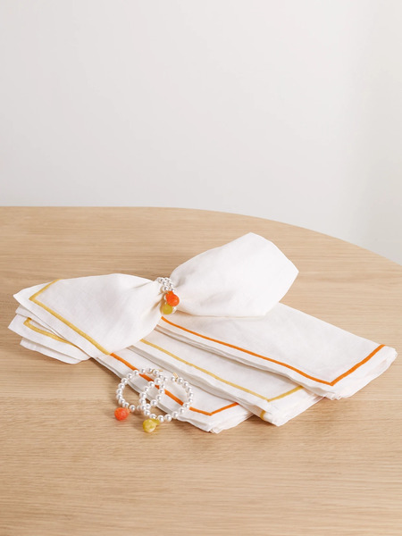  Completedworks   + Sister By Studio Ashby Set Of Four Linen Napkins And Faux Pearl And Resin Napkin Rings   Orange 
