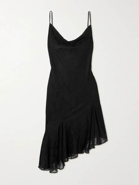  Conner Ives   Asymmetric Ruffled Jacquard Mesh And Tulle Mini Dress   Black 