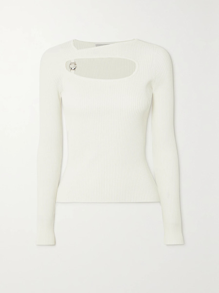  Coperni   Embellished Cutout Ribbed Knit Top   White 