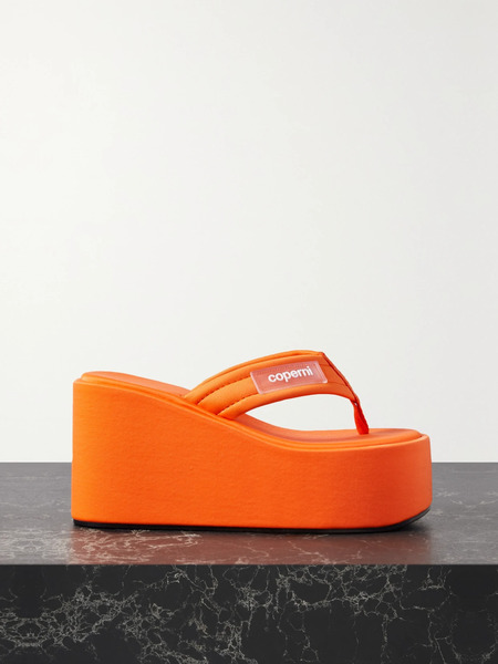  Coperni   Logo Appliquéd Webbing Wedge Flip Flops   Orange 