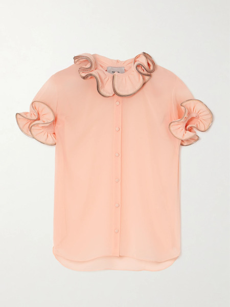  Coperni   Zip Embellished Ruffled Chiffon Blouse   Peach 