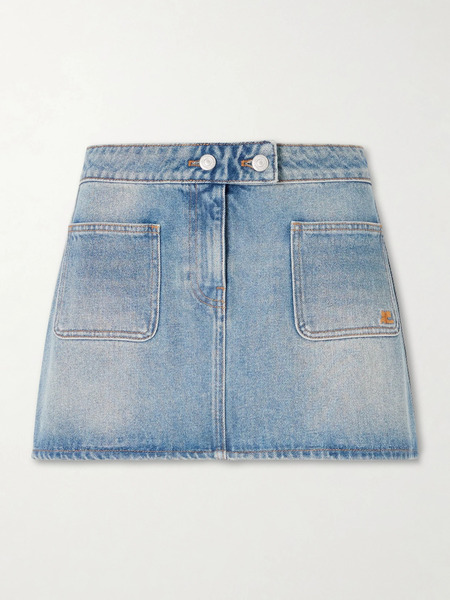  Courreges   Embroidered Denim Mini Skirt   Light Denim 