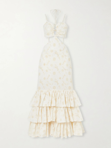  Cristiano Marcheli   Penelope Open Back Cutout Ruffled Tiered Broderie Anglaise Cotton Maxi Dress   Cream 