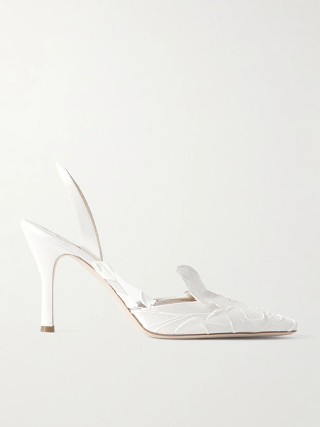  Danielle Frankel   Coco Satin And Painted Tulle Slingback Pumps   Ivory 
