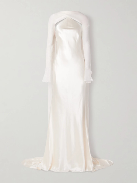  Danielle Frankel   Mari Convertible Cape Effect Silk And Wool Blend Satin And Silk Crepon Gown   Off White 